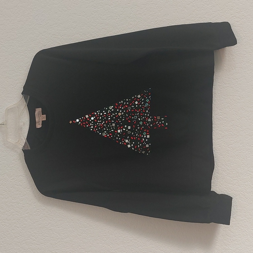 PHILOSOPHY Republic Clothing Black Sweatshirt with Festive Embellised Tree  NWOT